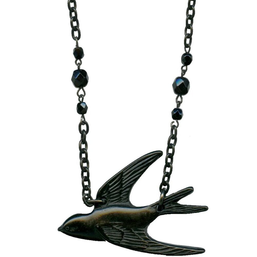 Classic Hardware Bakelite Pendant Necklace-Small Swallow